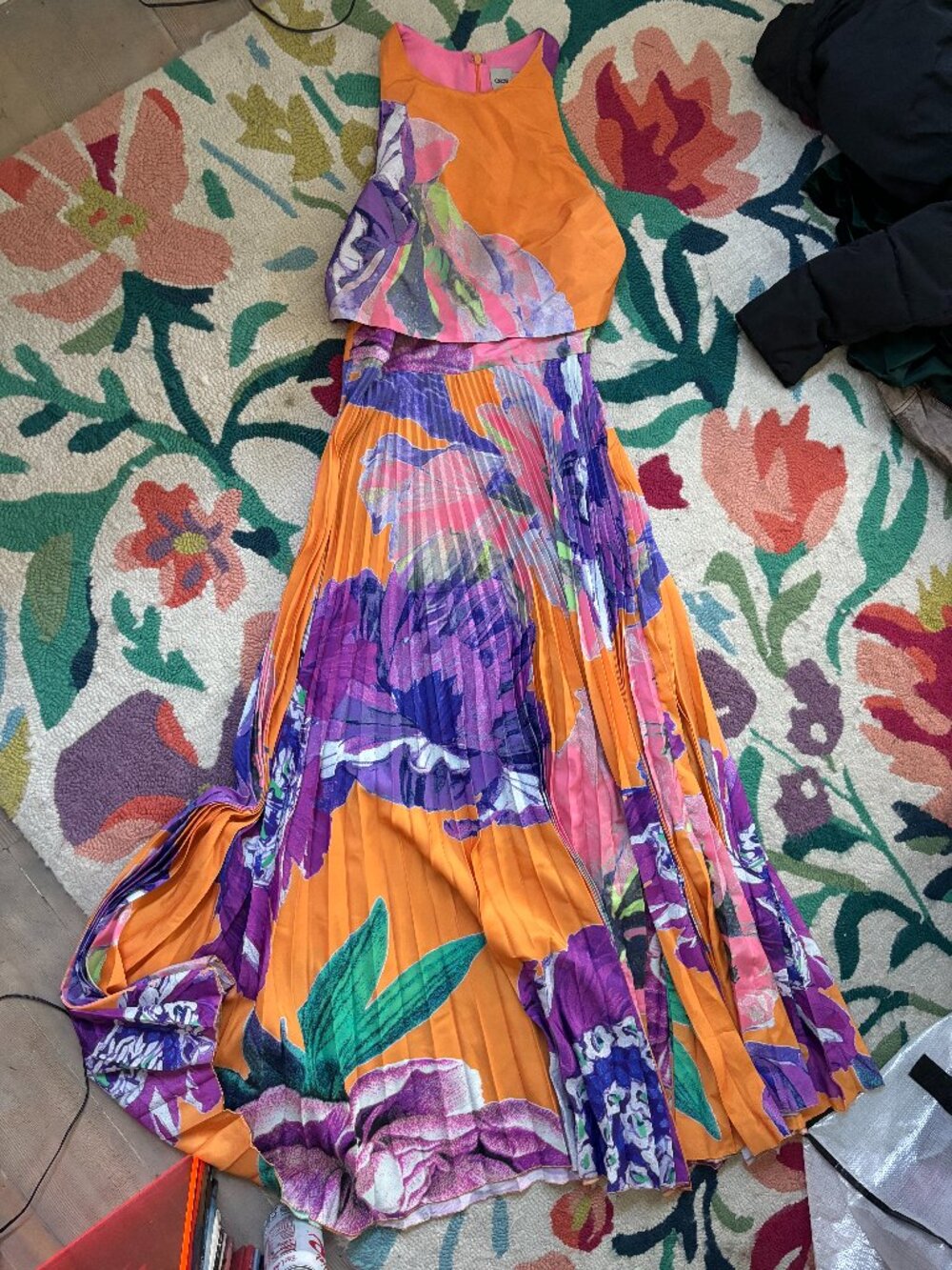 ASOS tropical print pleated maxi dress in orange - size 6